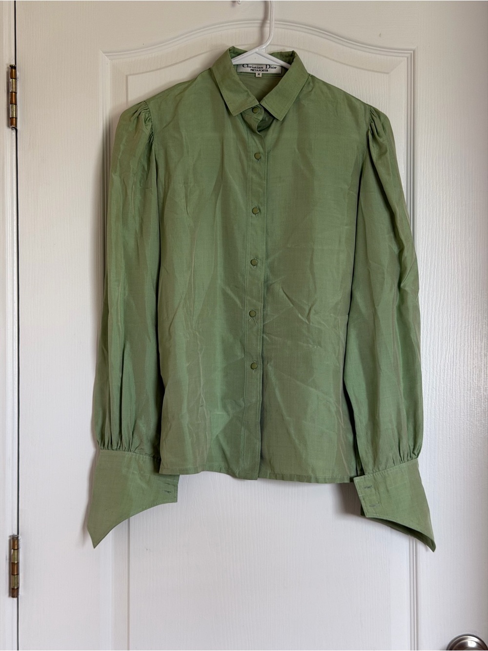 Vintage Christian Dior Sage-Green Button Up 100% Silk Blouse